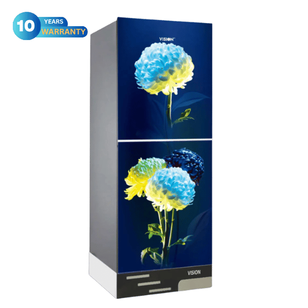 VISION Glass Door Refrigerator RE-216 Liter White Peony Bottom Mount